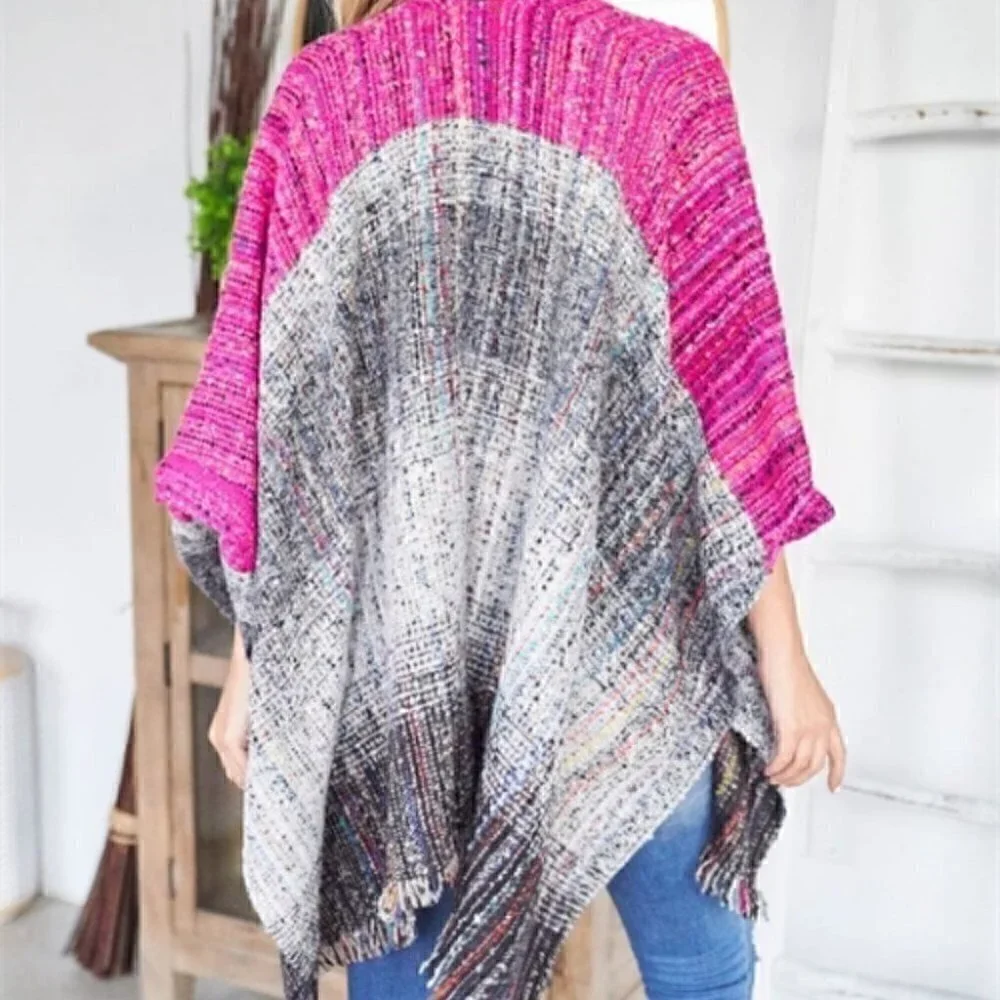 boho style FUCHSIA MULTI KNIT SWEATER PONCHO